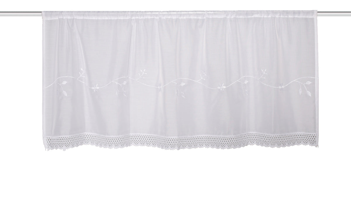 Scheibengardine mit Tunnelzug "Maciro" weiß bestickt HxB 45x145cm