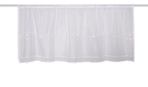 Scheibengardine mit Tunnelzug "Maciro" weiß bestickt HxB 45x145cm
