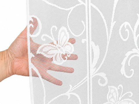 nach Maß Scheibengardine Jacquard Schmetterling weiß Höhe 45/60cm 7065