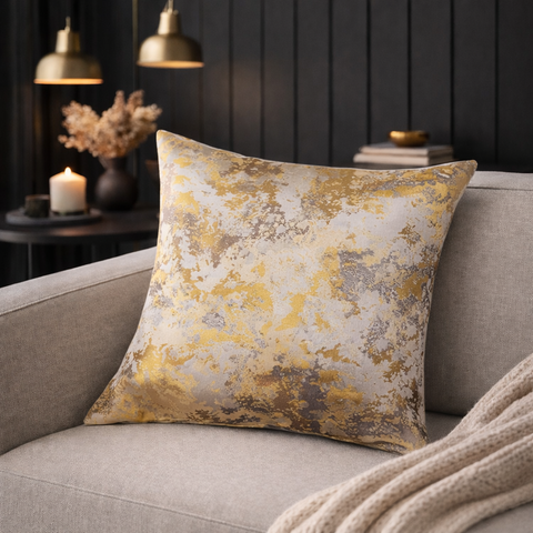 Kissenhülle "Kiran" Dekostoff Jacquardgemustert gold 40x40 oder 50x50cm