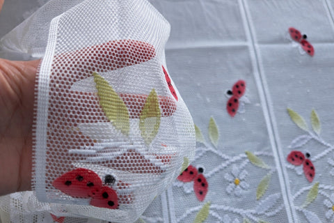 Scheibengardine Marienkäfer HxB 50x153cm Jacquard bedruckt transparent rot weiß