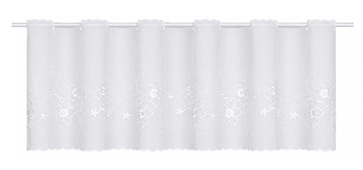 Scheibengardine Voile weiß bestickt HxB 44x153cm 2656