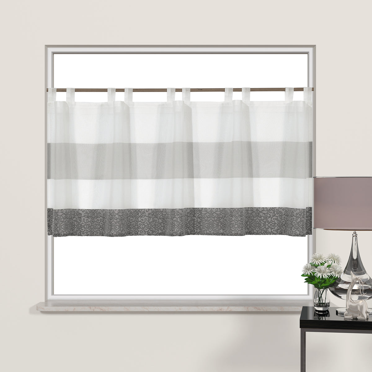 Design Schlaufen Scheibengardine weiß-grau-schwarz 2296