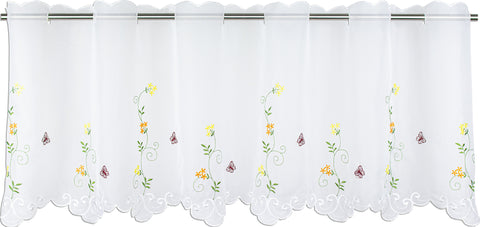 Scheibengardine bestickt mit Schmetterling und Blumen HxB 48x140cm