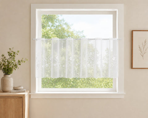 Scheibengardine Voile weiß bestickt HxB 44x153cm 2656