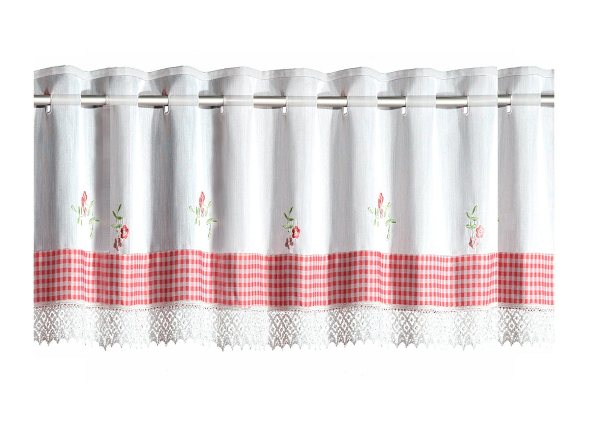 Scheibengardine Landhaus rot weiß HxB 30x140cm