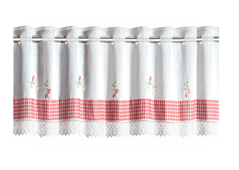 Scheibengardine Landhaus rot weiß HxB 30x140cm