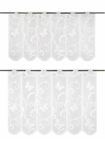 nach Maß Scheibengardine Jacquard Schmetterling weiß Höhe 45/60cm 7065