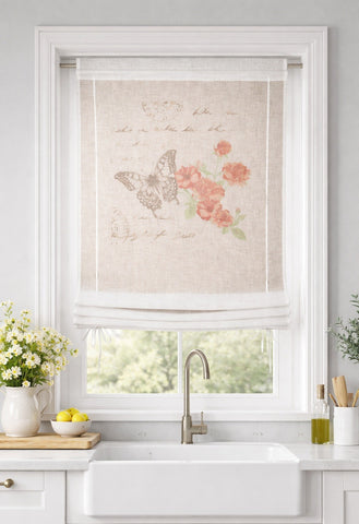 Bändchenraffrollo rosa Blume Schmetterling BxH 60x120cm