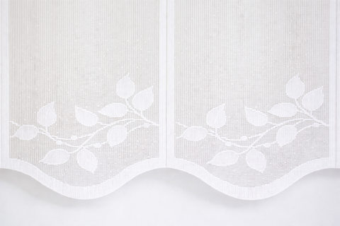 Nach Maß Scheibengardine Jacquard weiß Blätter in 4 versch. Höhen
