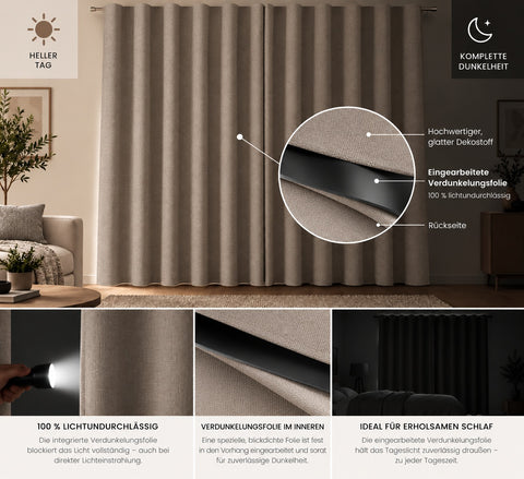 Full Blackout Verdunklungsvorhang taupe 135x245cm