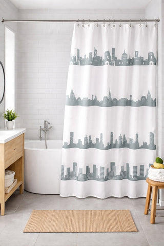 Textil-Duschvorhang Skyline grau weiß BxH 180x200cm