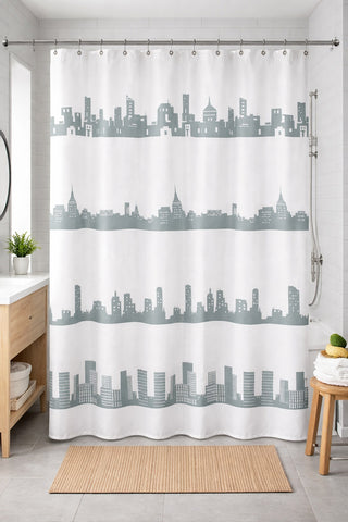 Textil-Duschvorhang Skyline grau weiß BxH 180x200cm