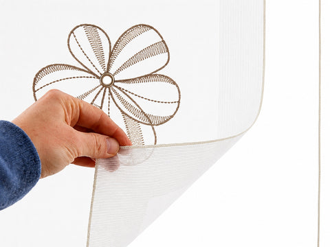 Design Kuvert Blume bestickt taupe Lagenoptik BxH 60x90cm Scheibengardine 2230