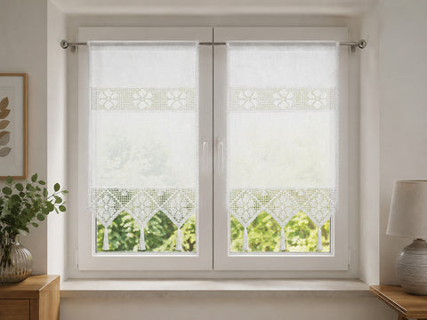 Fenster-Tür-Behang Siebleinen mit Häkeleinsatz Scheibengardine