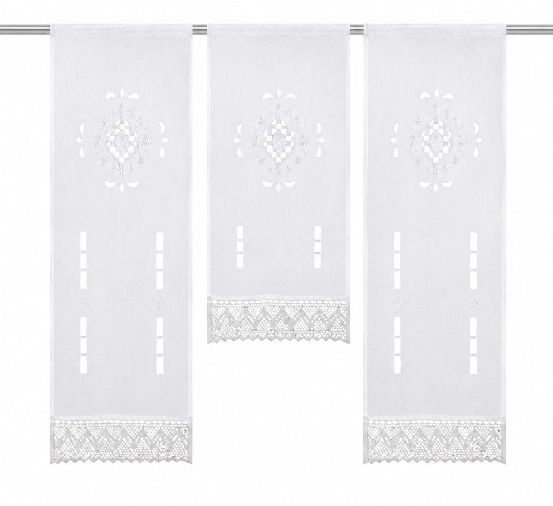 Mini Flächenvorhang Set / Fensterbehang Lochstickerei mit Borte "Alegra" Scheibengardine