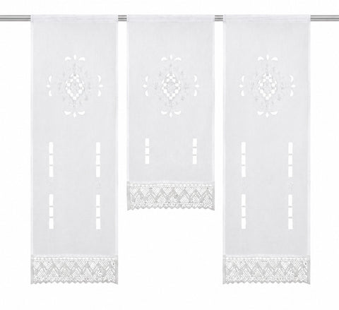 Mini Flächenvorhang Set / Fensterbehang Lochstickerei mit Borte "Alegra" Scheibengardine