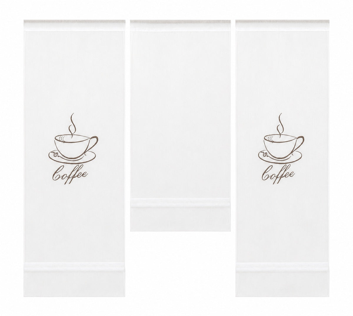 Design Mini Flächenvorhang Set weiß bestickt Kaffee Coffee Scheibengardine 4057-01