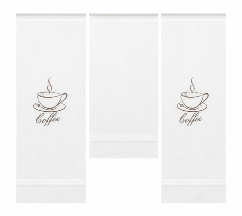 Design Mini Flächenvorhang Set weiß bestickt Kaffee Coffee Scheibengardine 4057-01
