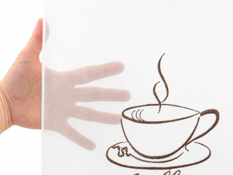 Design Mini Flächenvorhang Set weiß bestickt Kaffee Coffee Scheibengardine 4057-01