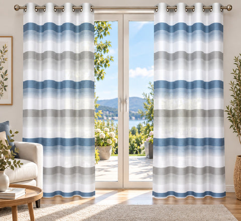 Ösenschal Deko Querstreifen blau grau 140x245cm 2421