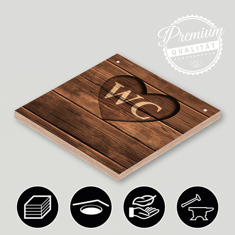 Holzschild "WC" bedruckt 20x20cm Deko