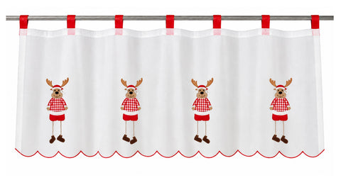 Cafehaus mit Schlaufen Elch Scheibengardine Weihnachten Rentier BxH 120x45cm