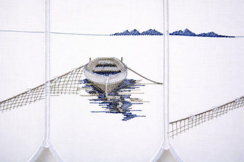 Scheibengardine Fischerboot nach Maß