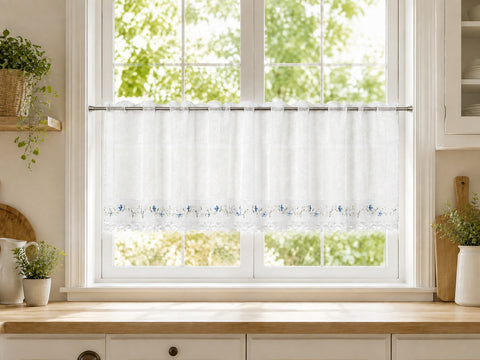 Scheibengardine Mara blau Leinenoptik HxB 150x45cm