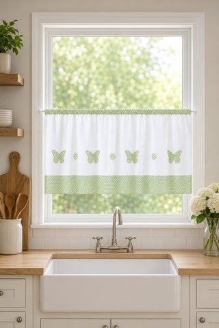 Design Scheibengardine Landhaus Schmetterling HxB 48x140cm