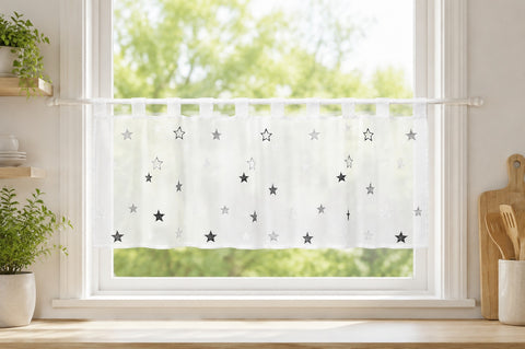 Design Schlaufen Scheibengardine große Sterne (bestickt)