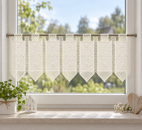 nach Maß Scheibengardine bestickt weiß Ranke Höhe 23/45/60cm Bistro Hardanger