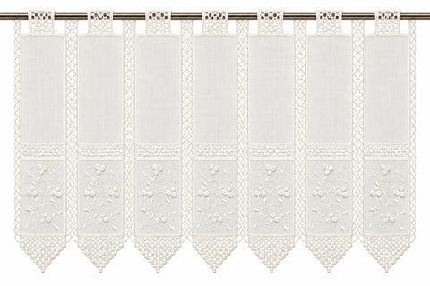 nach Maß Scheibengardine bestickt weiß Ranke Höhe 23/45/60cm Bistro Hardanger
