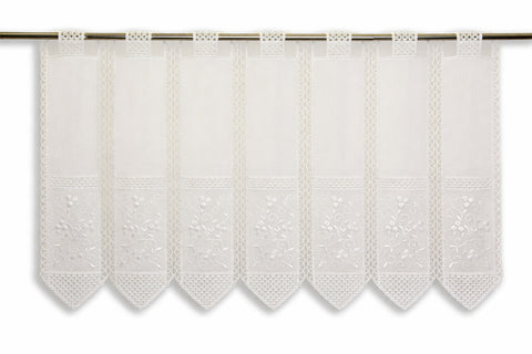 nach Maß Scheibengardine bestickt weiß Ranke Höhe 23/45/60cm Bistro Hardanger