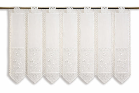 nach Maß Scheibengardine bestickt weiß Ranke Höhe 23/45/60cm Bistro Hardanger