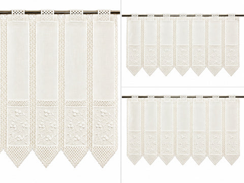 nach Maß Scheibengardine bestickt weiß Ranke Höhe 23/45/60cm Bistro Hardanger