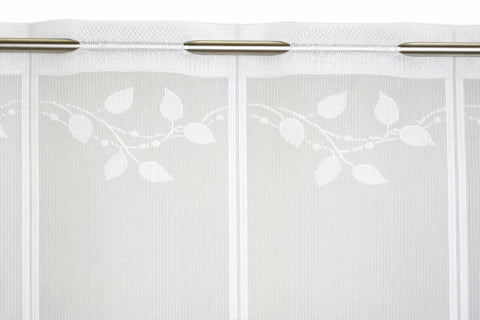 Nach Maß Scheibengardine Jacquard weiß Blätter in 4 versch. Höhen