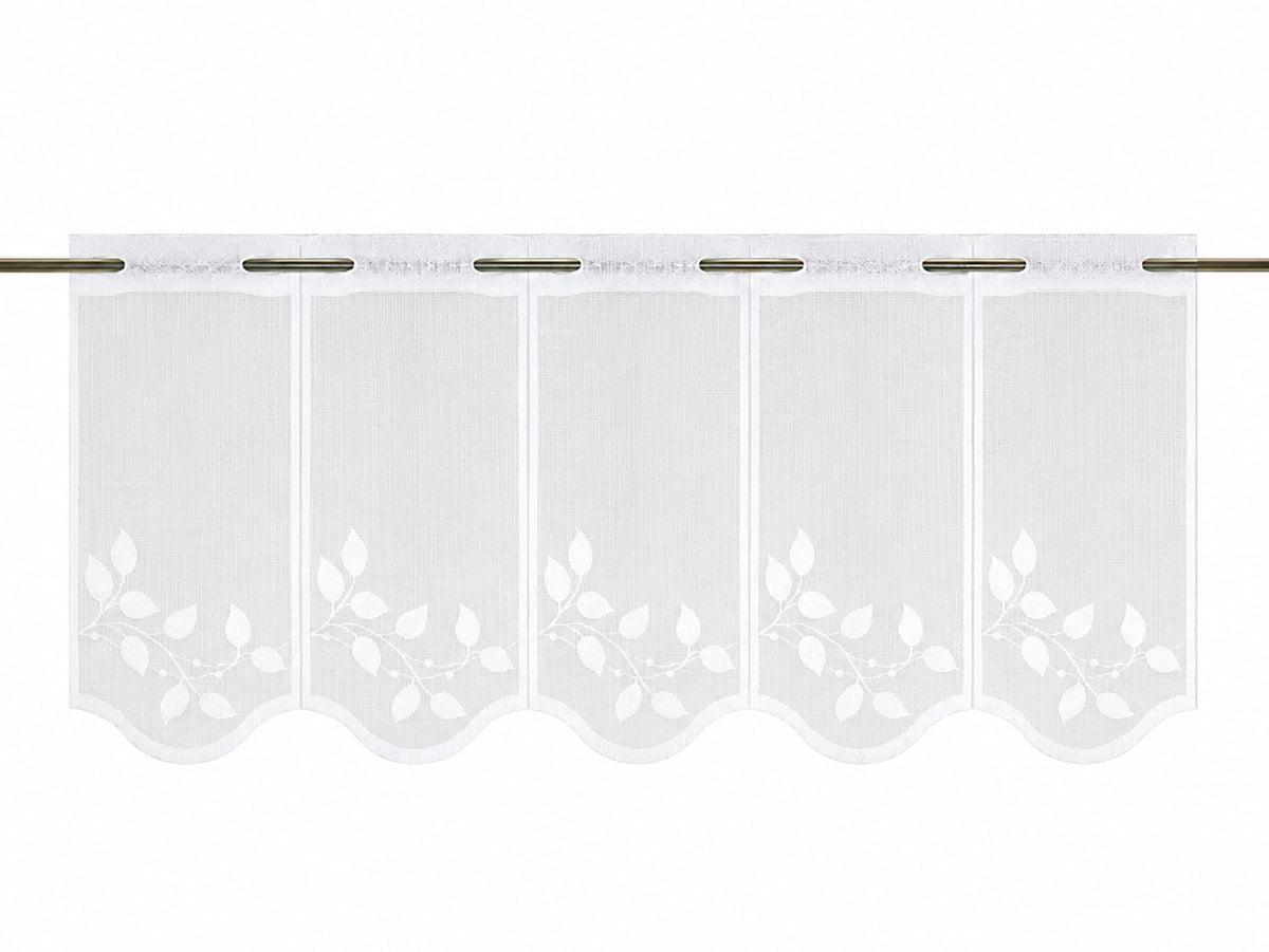 Nach Maß Scheibengardine Jacquard weiß Blätter in 4 versch. Höhen