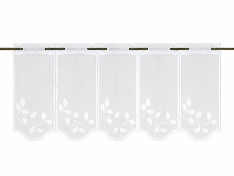 Nach Maß Scheibengardine Jacquard weiß Blätter in 4 versch. Höhen