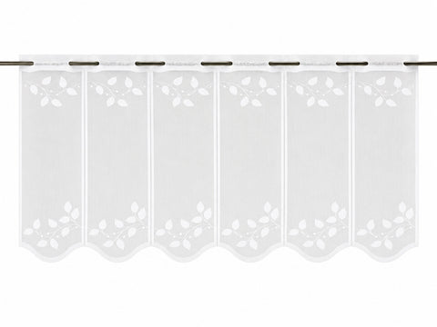 Nach Maß Scheibengardine Jacquard weiß Blätter in 4 versch. Höhen