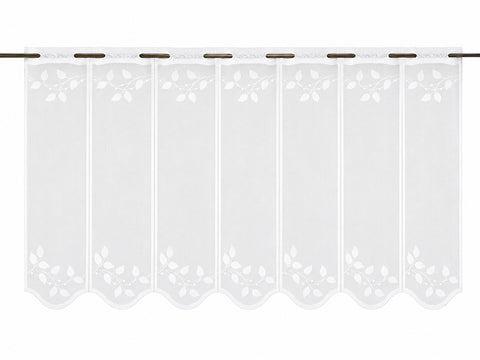 Nach Maß Scheibengardine Jacquard weiß Blätter in 4 versch. Höhen