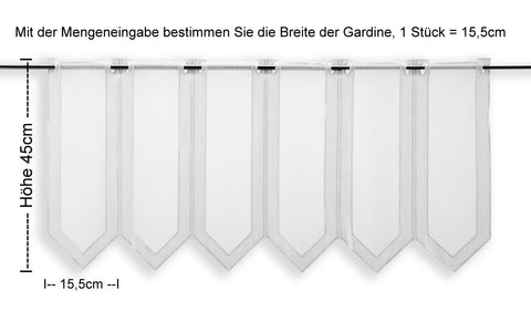 nach Maß Scheibengardine Dreieck Abschluss Höhe 45cm Bistrogardine weiß