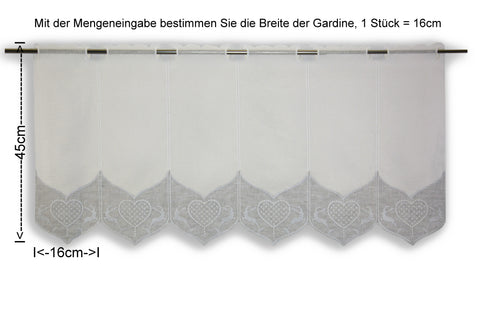 Scheibengardine Hirsch Herz bestickt Höhe 15/45/60cm nach Maß