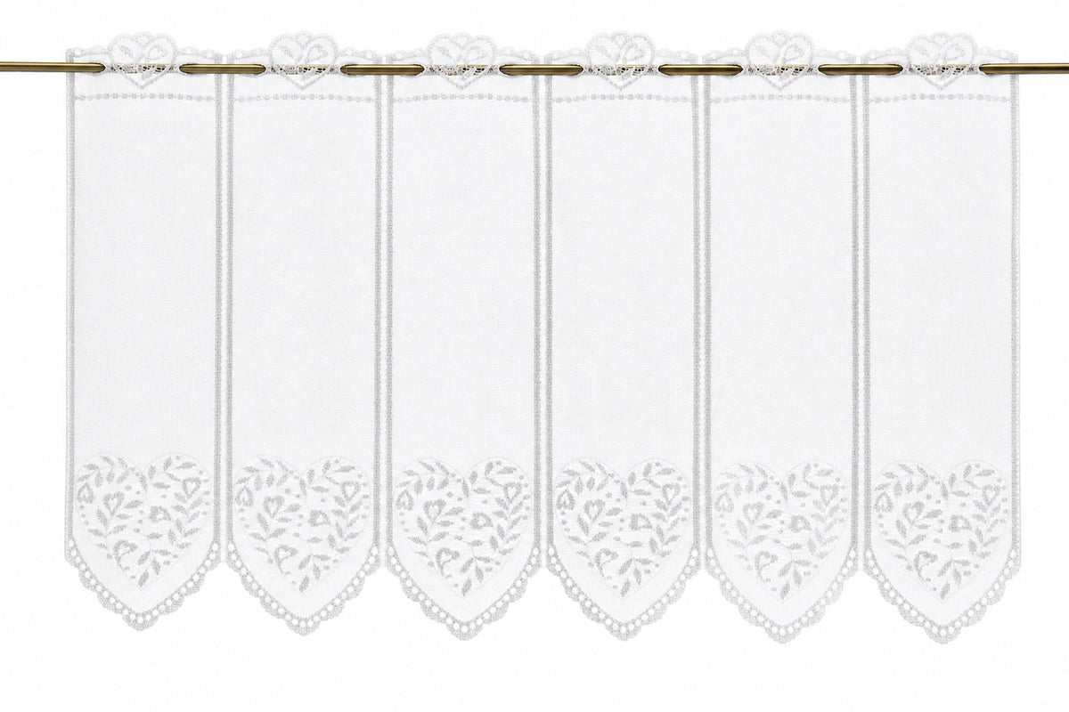 nach Maß Scheibengardine Jacquard Herz weiß Höhe 45/60cm Breite frei wählbar