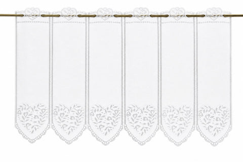 nach Maß Scheibengardine Jacquard Herz weiß Höhe 45/60cm Breite frei wählbar