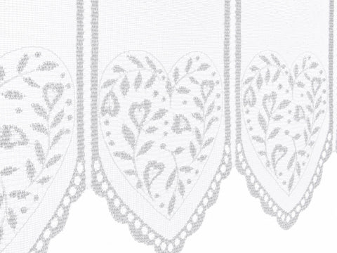 nach Maß Scheibengardine Jacquard Herz weiß Höhe 45/60cm Breite frei wählbar