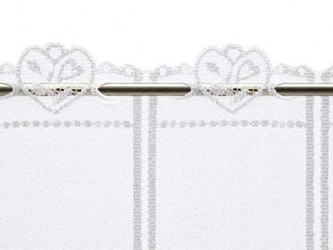 nach Maß Scheibengardine Jacquard Herz weiß Höhe 45/60cm Breite frei wählbar