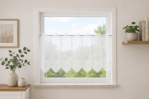 nach Maß Scheibengardine Jacquard Herz weiß Höhe 45/60cm Breite frei wählbar