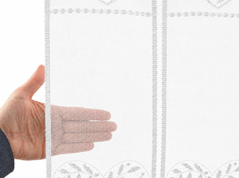 nach Maß Scheibengardine Jacquard Herz weiß Höhe 45/60cm Breite frei wählbar