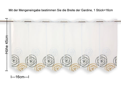 Scheibengardine Kreise bestickt oliv gelb nach Maß